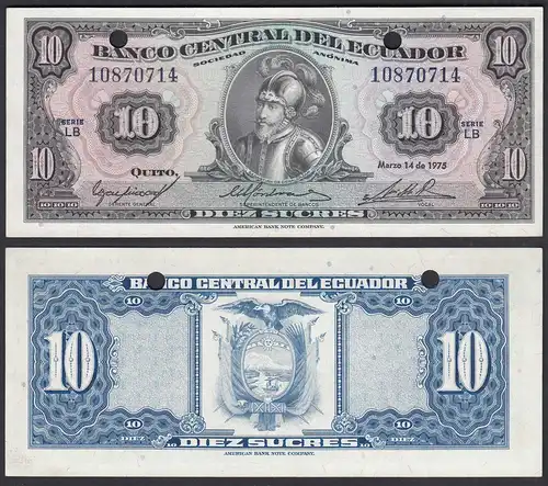 Ecuador 10 Sucres Banknote 1975 Pick 109 XF (2)   (28266