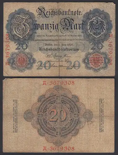 Reichsbanknote 20 Mark 1907 UDR R Serie A Ro 28 Pick 28 VG (5)   (28269