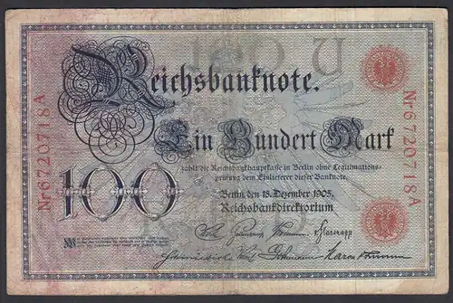 Reichsbanknote 100 Mark 1905 Ro 23b Pick 24 UDR U Serie A - F (4)     (28291