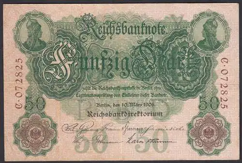 Reichsbanknote 50 Mark 1906 Ro 25a Pick 26 Y/C /ca. VF (3)     (28301