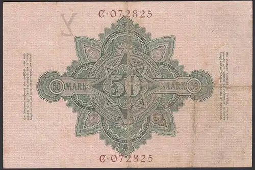 Reichsbanknote 50 Mark 1906 Ro 25a Pick 26 Y/C /ca. VF (3)     (28301