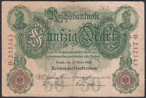 Reichsbanknote 50 Mark 1906 Ro 25a Pick 26 Y/B / F (4)       (28302