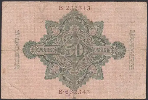 Reichsbanknote 50 Mark 1906 Ro 25a Pick 26 Y/B / F (4)       (28302