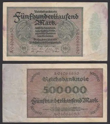 Reichsbanknote 500 Tausend Mark 1923 Ro 87b F (4) Serie A      (28311