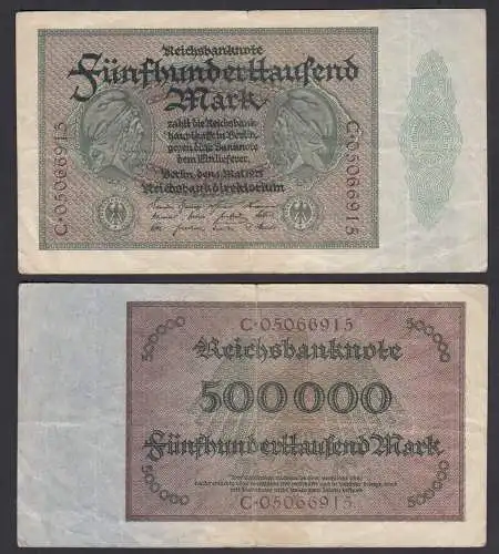 Reichsbanknote 500 Tausend Mark 1923 Ro 87b VF (3) Serie C     (28312