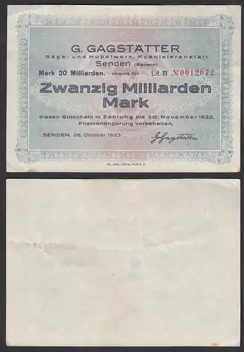 Senden (Bayern) 20 Milliarden Mark 1923 Notgeld Säge- und Hobelwerk   (28334