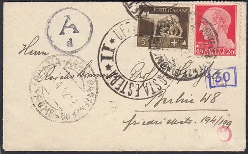 Italien-Italy 1942 kleiner Briefumschlag mit Zensur nach Berlin W8    (28392