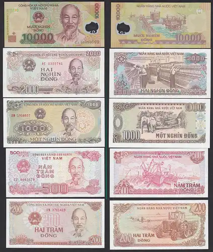 Vietnam  200 - 10.000 Dong 5 Banknoten UNC (1)    (17886