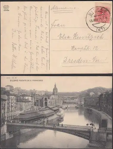 Spanien - Spain AK 1911 Bilbao PUENTE DE S.FRANCISCO nach Dresden  (28422