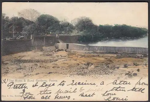 Indien - India 1905 Schiffspost AK POONA River & Bund Gardens - Leeds   (28450