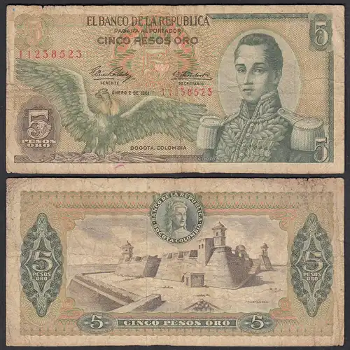 KOLUMBIEN - COLOMBIA 5 Pesos Oro 1961 Pick 406s G (6)  (28476