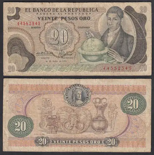 KOLUMBIEN - COLOMBIA 20 Pesos Oro 1973 Pick 409a F (4)  (28480