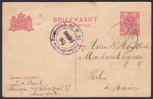 Niederlande - Netherlands 1917 Karte nach Köln Zensur Emmerich Auslandstelle 