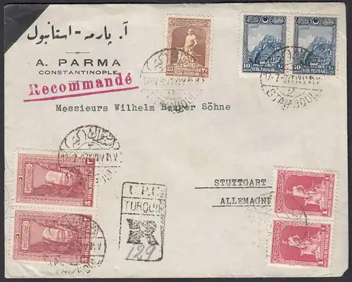 Türkei - Turkey 1927 R-Brief A.PARMA aus Constantinopel nach Stuttgart   (28414