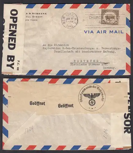 USA 1940 Doppelzensur P.C.66 + Oberkommando Wehrmacht nach Dortmund   (28728