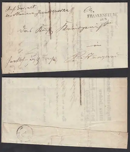 Frankenfelde Westpreußen L2 1852 Post Insinuations Dokument nach Stargard (18678