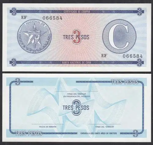 Kuba - Cuba 3 Peso Foreign Exchange Certificates 1985 Pick FX12 UNC (1)  (28793