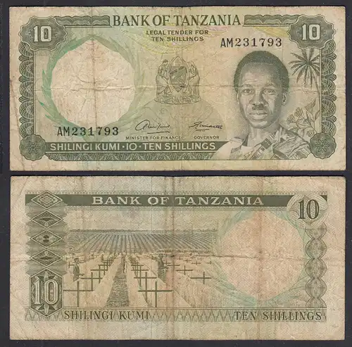 TANSANIA - TANZANIA 10 Schilling (1966) Pick 2a VG (5)     (28883