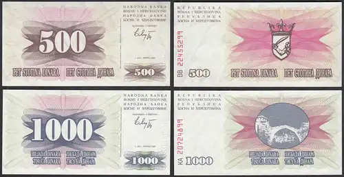 Bosnien Herzegowina - 500 + 1000 Dinara 1992 Pick 14a + 15a UNC (1)   (28913