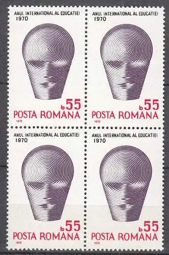 Rumänien-Romania 1970 Mi. 2874 ** MNH UNESCO Year of Education Block of 4 (65384