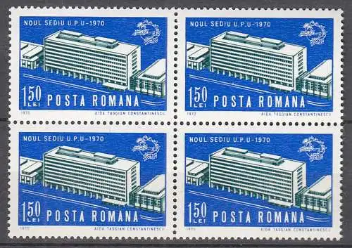 Rumänien-Romania 1970 Mi. 2875 ** MNH the UPU building Bern Block of 4  (65385