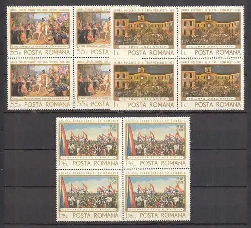 Rumänien-Romania 1968 Mi. 2721-23A ** MNH Integration Transylvania Block of 4