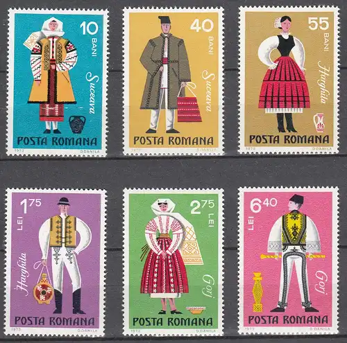 Rumänien-Romania 1973 Mi. 3110-15 ** MNH National costumes    (65410
