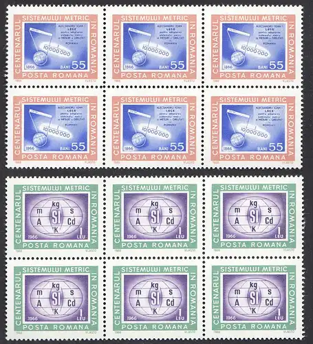 Rumänien-Romania 1966 Mi. 2533-34 ** MNH Metric system Block of 6    (65412