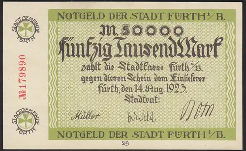 Bayern - 50.000 Mark Fürth Stadtgemeinde Notgeld 1923   (13837