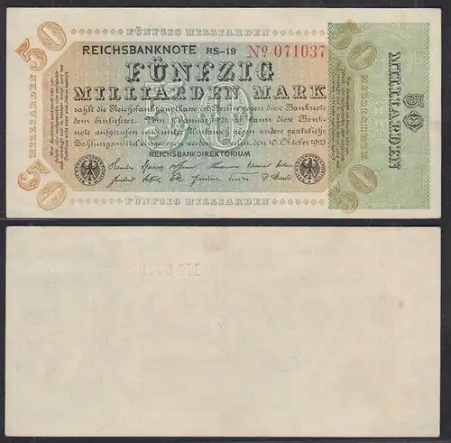 Reichsbanknote -  50 Milliarden Mark 1923 FZ: RS BZ: 19 Ro 117b VF+ (3+)  (29001