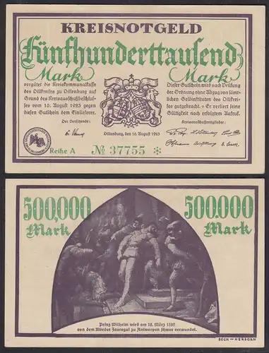 Hessen - Dillenburg 500-tausend Mark 1923 Kreisnotgeld Reihe A Starnote  (29029