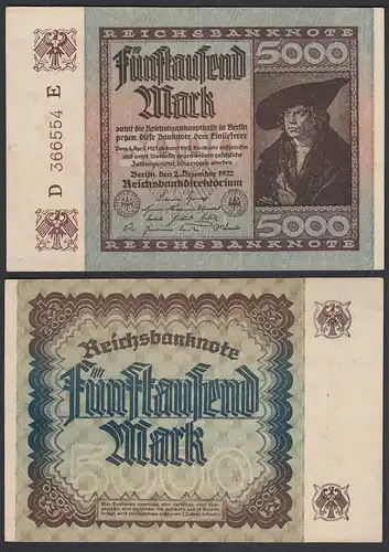 Reichsbanknote 5000 Mark 1922 Ro 80a Pick 81 VF/XF (2/3)  FZ: E BZ: D  (29037