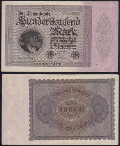 Reichsbanknote 100-tausend Mark 1923 Ro 82d Pick 83 VF (3) FZ: W BZ: 14   (29039