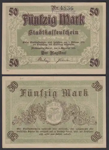 Brandenburg Fürstenwalde 50 Mark 1918 Stadtkasse Notgeld Emergency Money  (29071