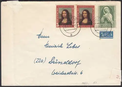 BRD BUND 1952 MIF Mi. 148 + 151 Mona Lisa + Germanisches Museum  (23804