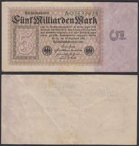 5 Milliarden Mark Banknote 1923 Ro 112a Pick 115 F/VF (3/4) Serie A  (29075