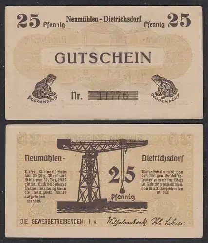 25 Pfennig Banknote Notgeld Gewerbetreibende Neumühlen-Dietrichsdorf    (29088