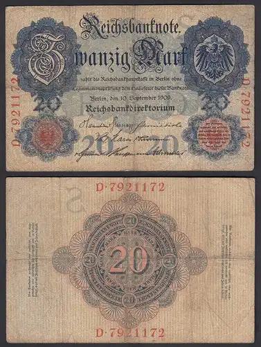 20 Mark 1909 Ro 37 Pick 37 etwa F (4) Serie D UDR S      (29131
