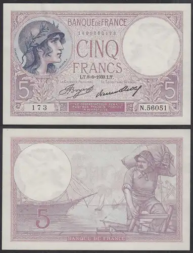 Frankreich - France - 5 Francs Banknote 8-6-1933 Pick 72e XF (2)   (29140