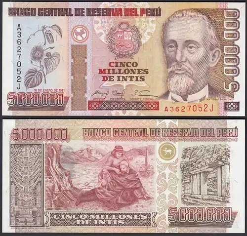 Peru 5-Millionen Intis Banknote 1991 Pick 150 UNC (1)    (29261