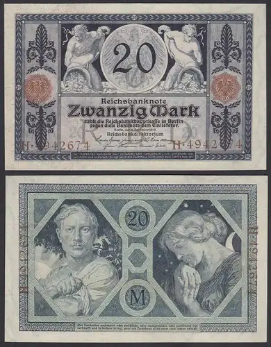 Reichsbanknote 20 Mark 1915 Ro 53 Pick 63 XF (2)  UDR: O Serie H     (29318