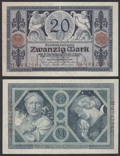 Reichsbanknote 20 Mark 1915 Ro 53 Pick 63 VF (3)  UDR: O Serie H     (29320
