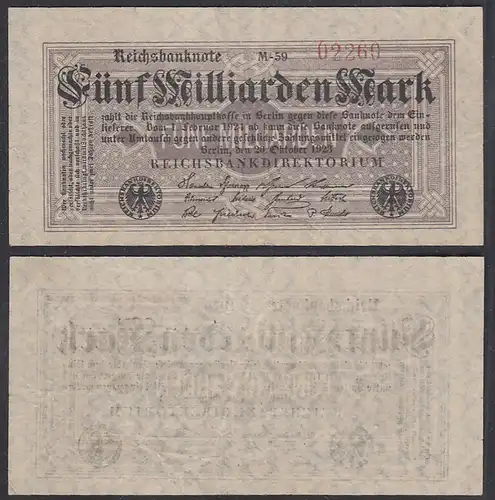 5 Milliarden Mark 1923 Ro 120a Pick 123 F (4) 5-stellig     (29404