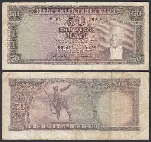 Türkei - Turkey - 50 Lira 1964 Banknote Pick 175 F (4)    (29449