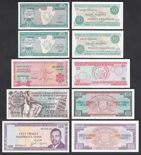 Burundi 10,10,20,50,100 Francs Pick 27a,28a,29b,33a,33b UNC (1)    (29480