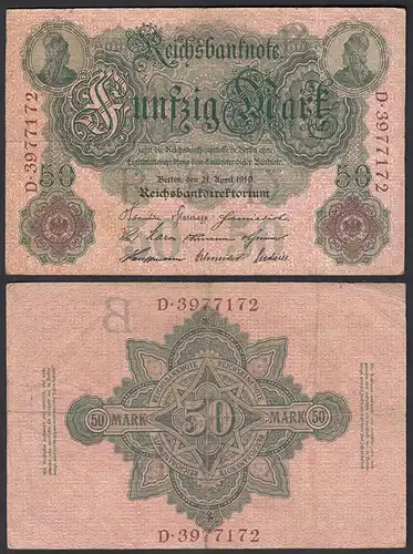 Reichsbanknote 50 Mark 1910 Ro 42 Pick 41 B/D  F (4)       (29487