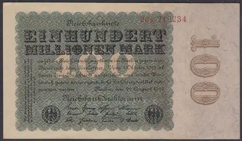 Reichsbanknote - 100 Million Mark 1923 Ro 106c FZ:K - BZ:26 - KN:219234 XF (2)