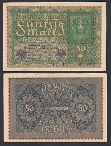 Ro 62d 50 Mark Reichsbanknote1919 Pick 66 Reihe 4 - IE i VF+ (3+)      (29511
