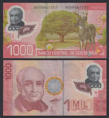 COSTA RICA 1000 Colones Banknote 2009 Pick 274a VF (3) Li-Polymer (29635