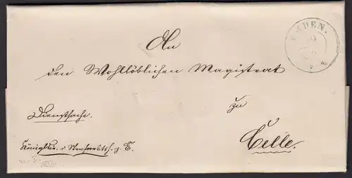 HANNOVER 1856 Brief EMDEN K2b nach CELLE K1b Inhalt  (15954